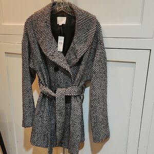 LOFT Black and White Herringbone Trench Coat